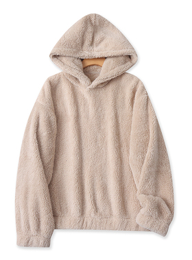 家居绒卫衣冬新款外贸女装百搭休闲保暖宽松连帽长袖毛毛衫17460