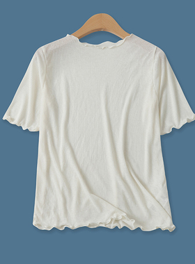 拷边T恤夏季新款外贸女装简洁纯色百搭弹力修身短袖套头上衣16662