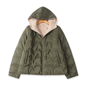 轻薄加绒连帽棉衣冬季 拉链外套18862 百搭绒内里长袖 新款 外贸女装