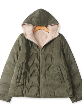 轻薄加绒连帽棉衣冬季新款外贸女装百搭绒内里长袖拉链外套18862