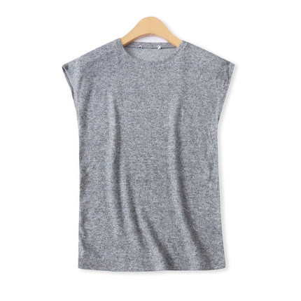 针织无袖上衣夏秋新款外贸女百搭圆领修身弹力显瘦套头上衣18433