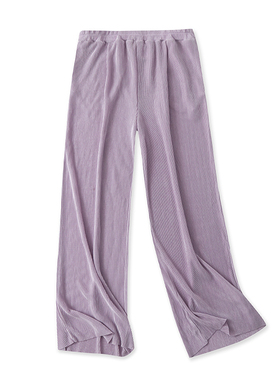 百褶直筒裤春季新款外贸女装日单百搭松紧高腰亮面宽松长裤16629