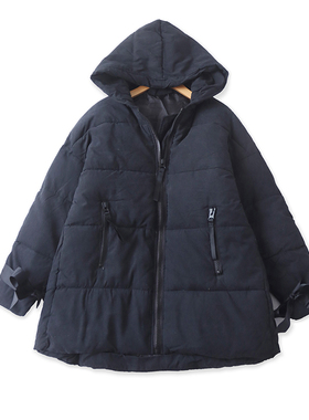 面包服冬季新款外贸女装中长宽松保暖连帽系带长袖拉链棉衣17870