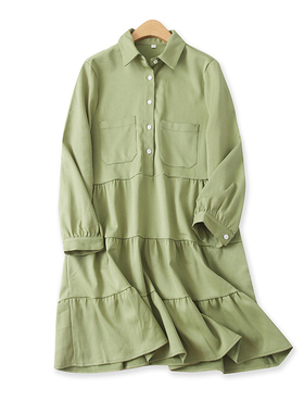 蛋糕裙秋季新款外贸女装时尚减龄百搭显瘦前半扣长袖连衣裙15445