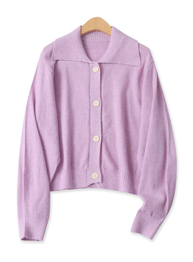 毛衣开衫春季新款外贸女装时尚翻领单排多扣显瘦长袖针织衫17541