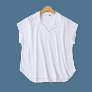 休闲百搭宽松套头翻边袖 大版 外贸女装 新款 口纯色上衣18657 T恤夏季