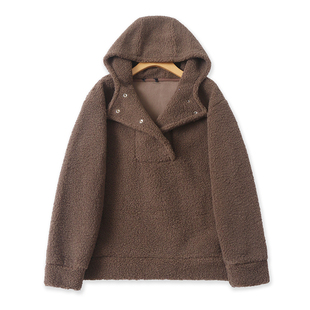 羊羔毛卫衣冬季新款外贸女装休闲百搭宽松保暖连帽长袖外套18722