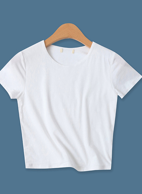 短款双层T恤夏季新款外贸女装百搭糖果色圆领修身短袖上衣 16880