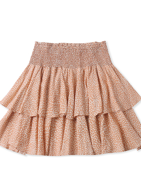 印花蛋糕短裙春夏新款外贸女装时尚百搭松紧高腰显瘦半身裙17521