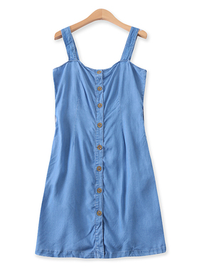 吊带裙夏季新款外贸女装百搭减龄褶皱显瘦单排扣天丝抹胸裙11957