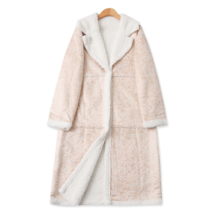 领按扣毛边拼接长袖 羊羔毛大衣冬新款 西装 时尚 外套19470 外贸女装