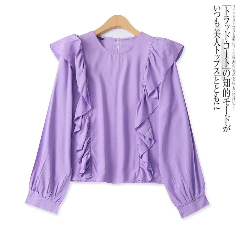 显瘦时尚减龄荷叶边拼接长袖衬衫