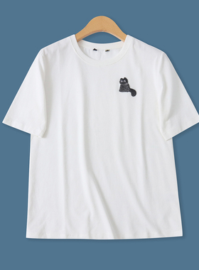 棉T恤夏新款外贸女装时尚百搭纯色圆领宽松显瘦贴布短袖上衣18458