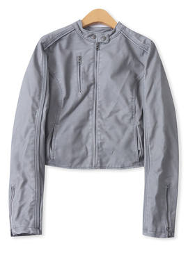 美式PU皮夹克春新款外贸女装时尚修身短款拼接长袖拉链外套19320