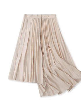 百褶裙夏新款外贸女装百搭不规则可调节搭扣显瘦拉链半身裙12587