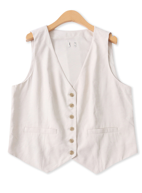 薄马甲背心夏季新款外贸女装休闲百搭V领单排扣修身无袖坎肩18438