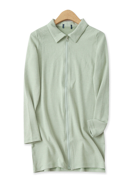 薄拉链卫衣秋新款外贸女装百搭休闲弹力修身翻领长袖螺纹T恤15741