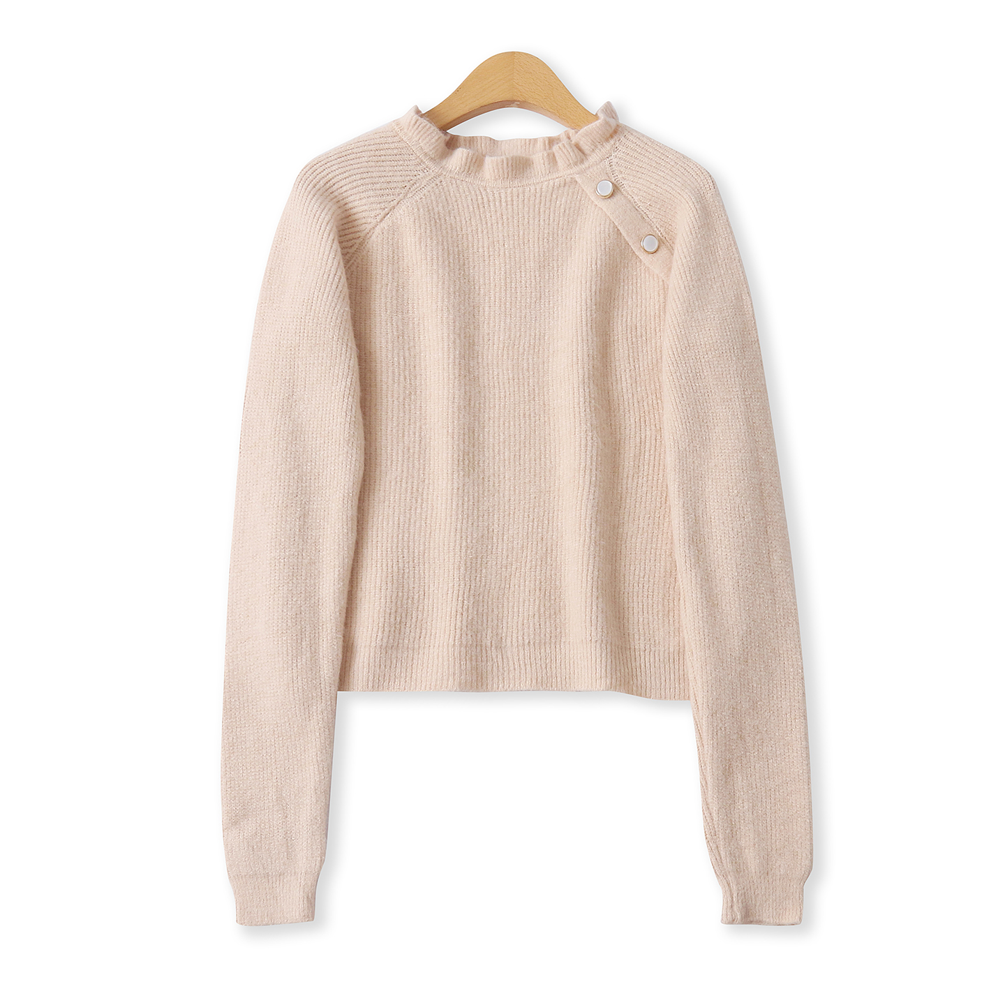 花边领毛衣冬季新款外贸女装百搭时尚装饰扣修身长袖针织衫18690