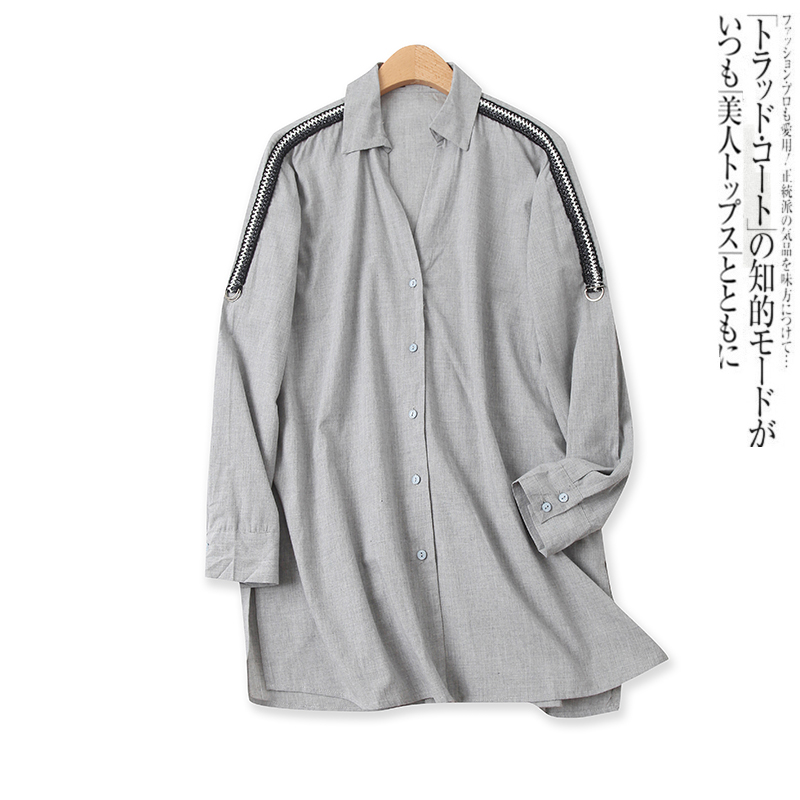 宽松休闲百搭单排扣长袖灰衬衫