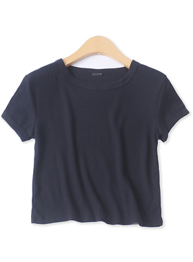 华夫格T恤夏新款外贸女装纯色百搭修身圆领包边短袖套头上衣17781