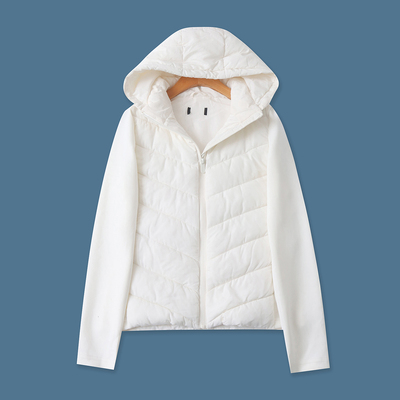 收腰棉衣冬新款外贸女装百搭拼接长袖连帽拉链轻薄短款外套19258