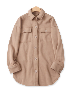 加绒衬衫秋冬新款外贸女装休闲百搭翻领单排扣显瘦长袖外套15903