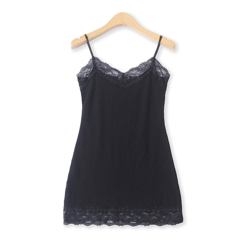 蕾丝拼接吊带衫夏新款外贸女装纯色百搭修身大码套头棉背心19704