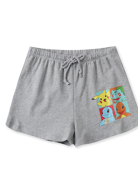 毛圈短裤春夏新款外贸女装休闲百搭松紧腰卡通印花显瘦卫裤14166