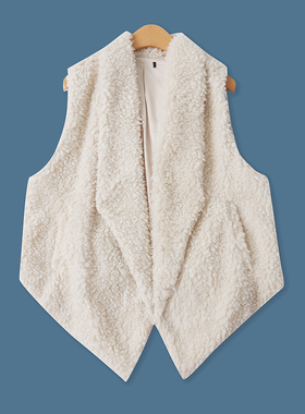 羊羔绒马甲冬新款外贸女装时尚不规则保暖大码宽松无袖背心17239