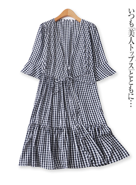 蛋糕裙夏新款外贸女装时尚百搭开片系带荷叶边中长款连衣裙10766