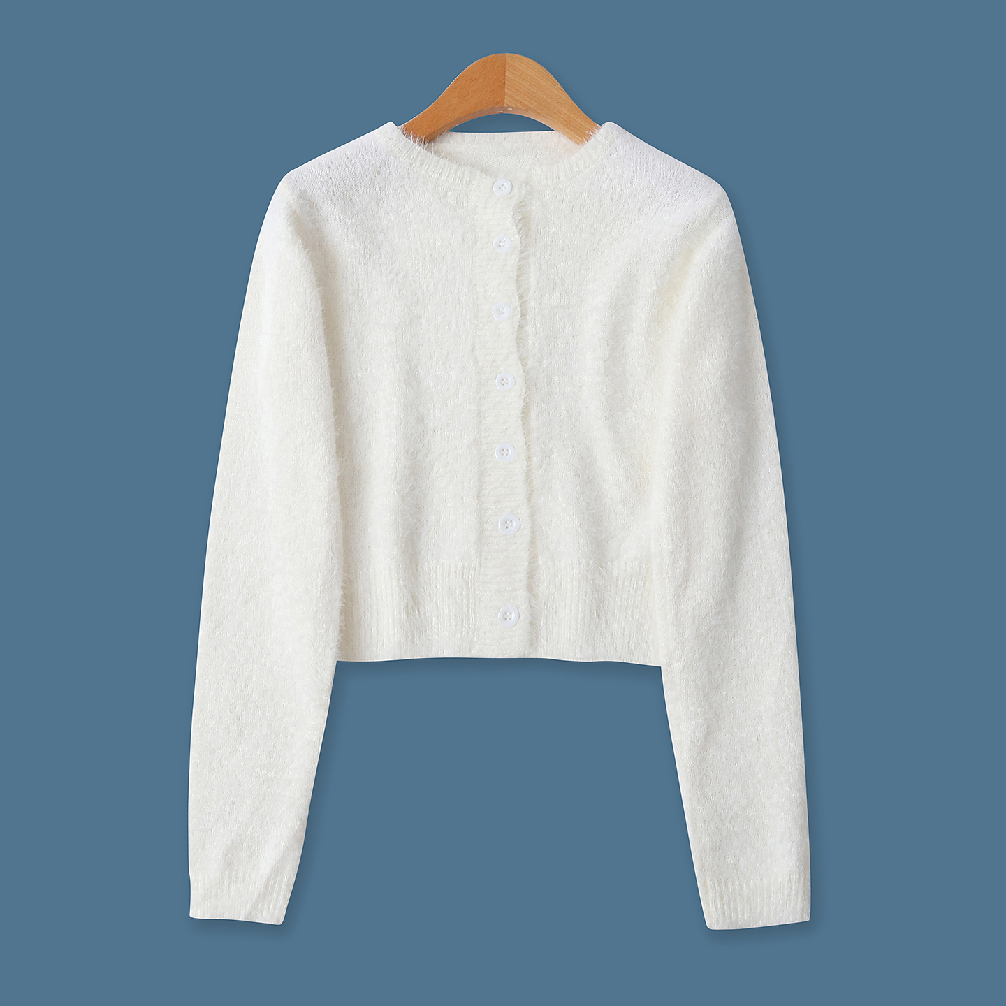 仿水貂毛短开衫秋新款外贸女百搭糖果色单排扣修身长袖毛衣18859