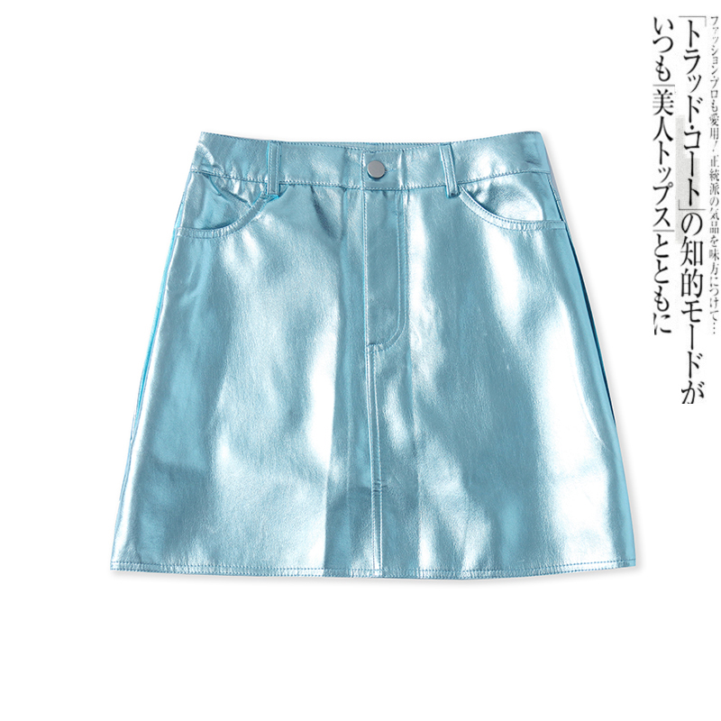 PU皮亮面涂层半身短裙时尚显瘦