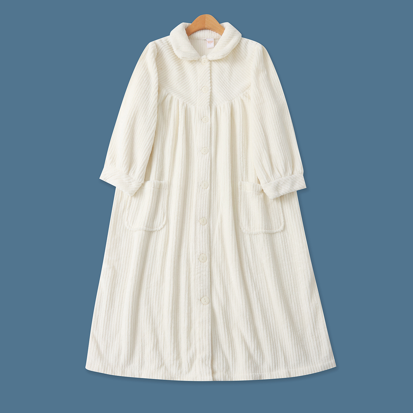 珊瑚绒睡裙冬新款外贸女装翻领单排扣宽松长袖糖果色家居服19220