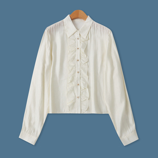 秋季 长袖 新款 百搭甜美单排扣修身 上衣19160 外贸女装 荷叶边薄衬衫