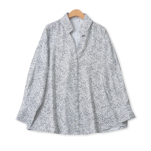 百搭复古风单排扣宽松长袖 外贸女装 翻领上衣19619 春新款 印花衬衫