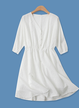 刺绣连衣裙夏季新款外贸女装甜美百搭V领内搭扣高腰显瘦短裙14330