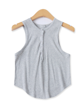 螺纹背心夏季新款外贸女装百搭纯色修身弹力V领有扣短款上衣18354