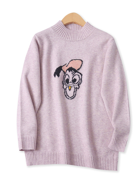 卡通毛衣秋季新款外贸女装百搭时尚圆领宽松长袖提花针织衫17862