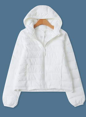 轻薄棉衣冬新款外贸女装百搭修身衍缝骨条长袖连帽拉链外套19269