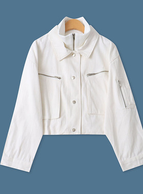 休闲夹克春秋新款外贸女装韩版假两件螺纹领显瘦长袖短外套18170