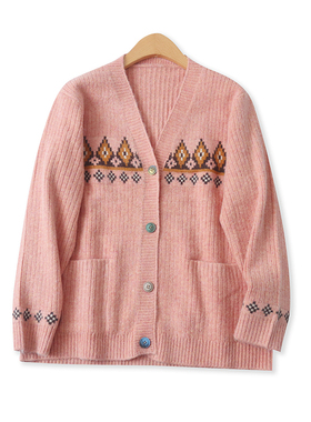 提花针织开衫秋季新款外贸女装时尚百搭单排扣宽松长袖外套17866