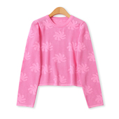 多巴胺色百搭圆领长袖 薄款 上衣18883 新款 外贸女装 镂空针织衫 秋季