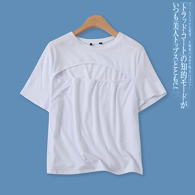 短袖时尚百搭糖果色镂空T恤