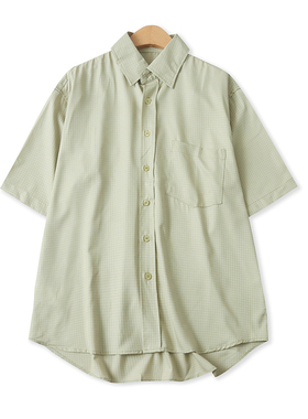 男士格子衬衫夏新款外贸休闲百搭有胸袋翻领单排扣宽松衬衣17633