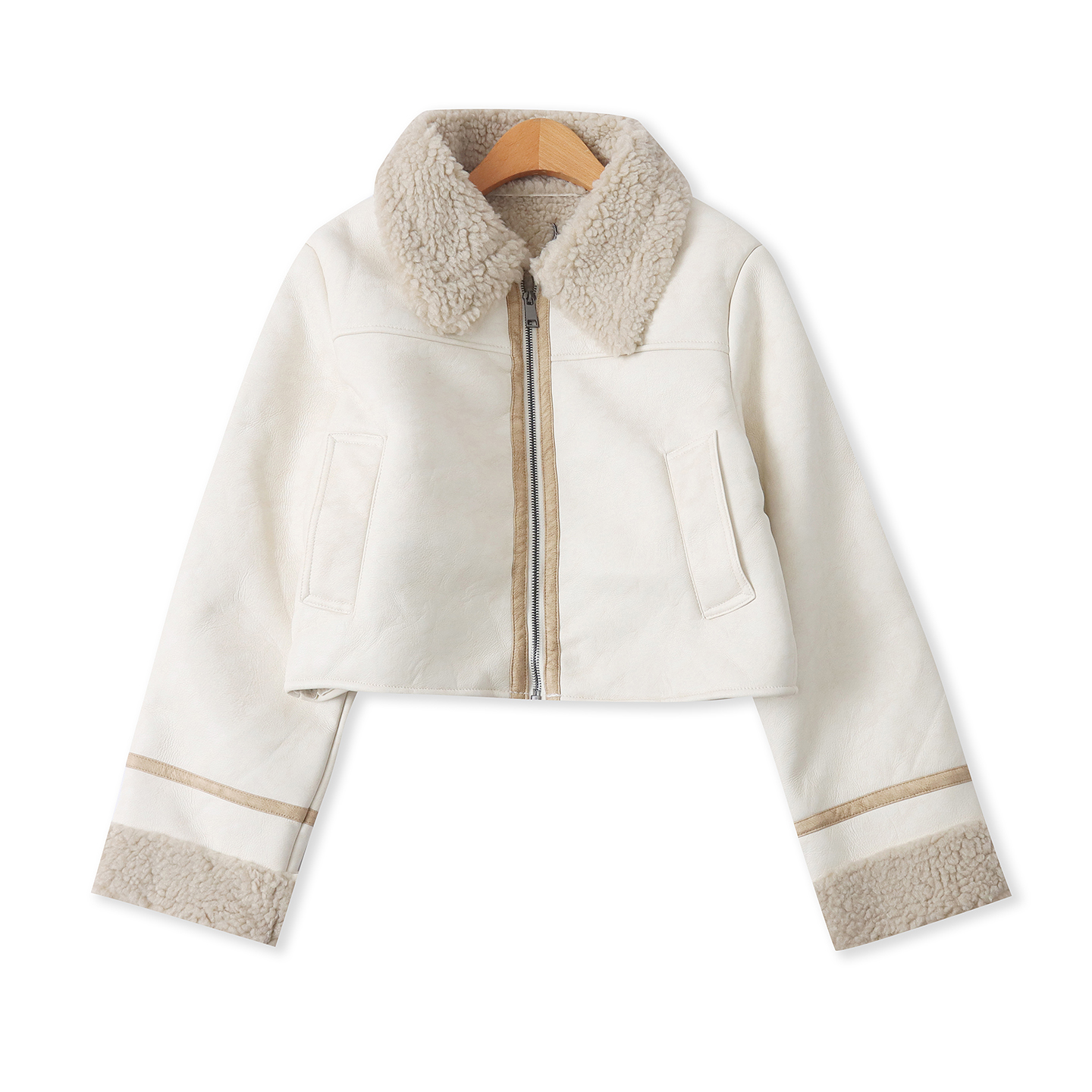 PU皮羊羔绒外套冬季新款外贸女装加厚短款翻领长袖拉链夹克19250