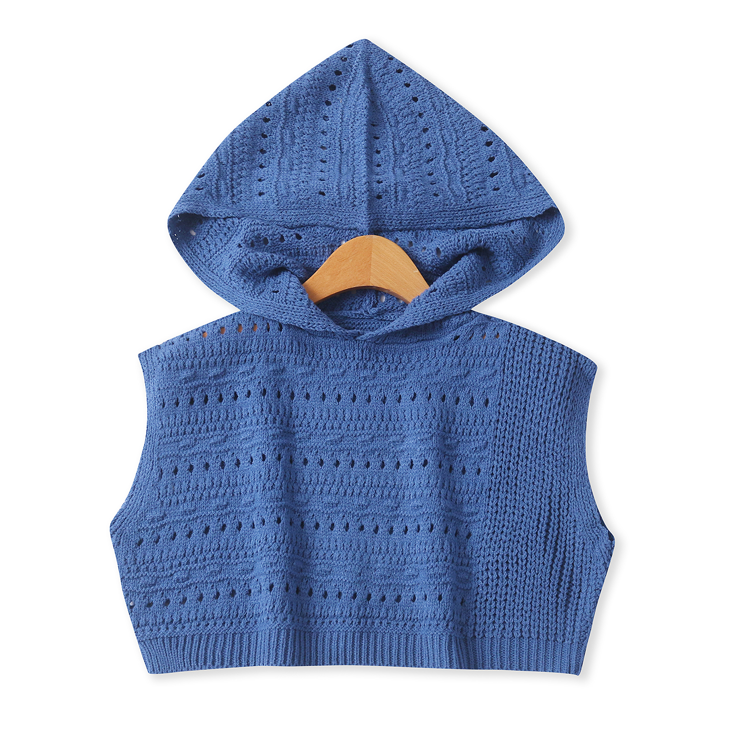 连帽无袖背心秋新款外贸女装百搭短款宽松镂空套头针织马甲18892