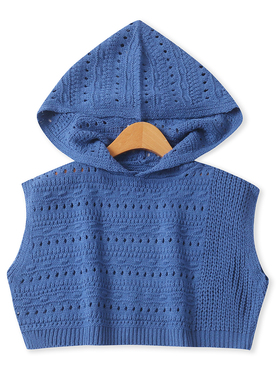 连帽无袖背心秋新款外贸女装百搭短款宽松镂空套头针织马甲18892