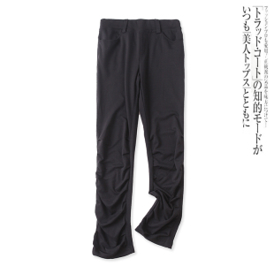 百搭弹力松紧腰口袋褶皱显瘦长裤 休闲裤 时尚 外贸女装 13566 秋新款