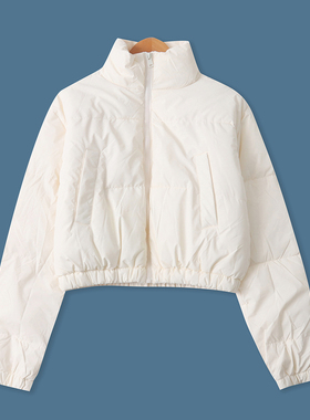 立领短款面包服冬季新款外贸女装百搭修身保暖长袖拉链棉衣19262