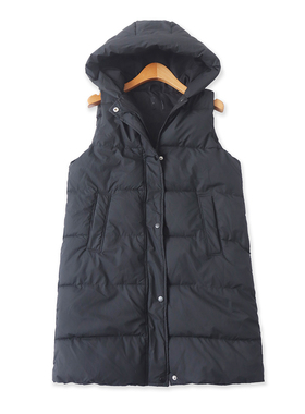 中长棉马甲冬季新款外贸女装百搭纯色宽松连帽拉链保暖背心19246